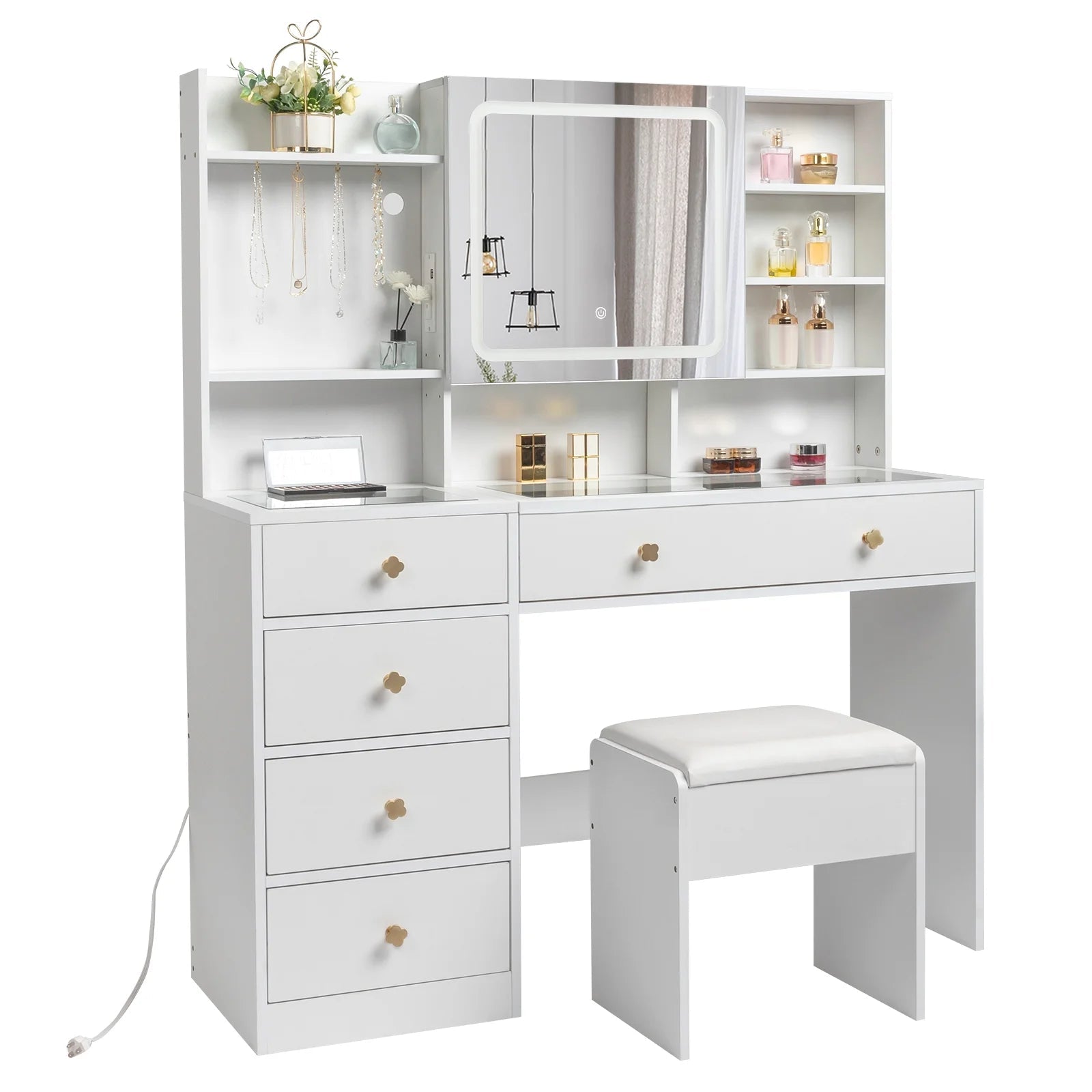 47.2" Modern Vanity Desk with LED Lights & Drawers - Roots & Rooms