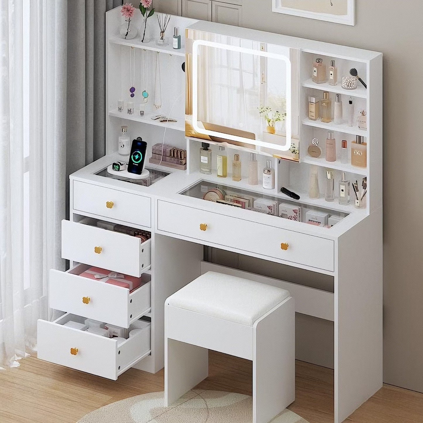 47.2" Modern Vanity Desk with LED Lights & Drawers - Roots & Rooms