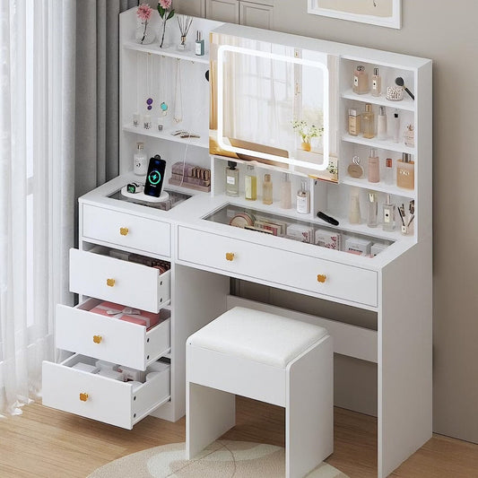 47.2" Modern Vanity Desk with LED Lights & Drawers - Roots & Rooms