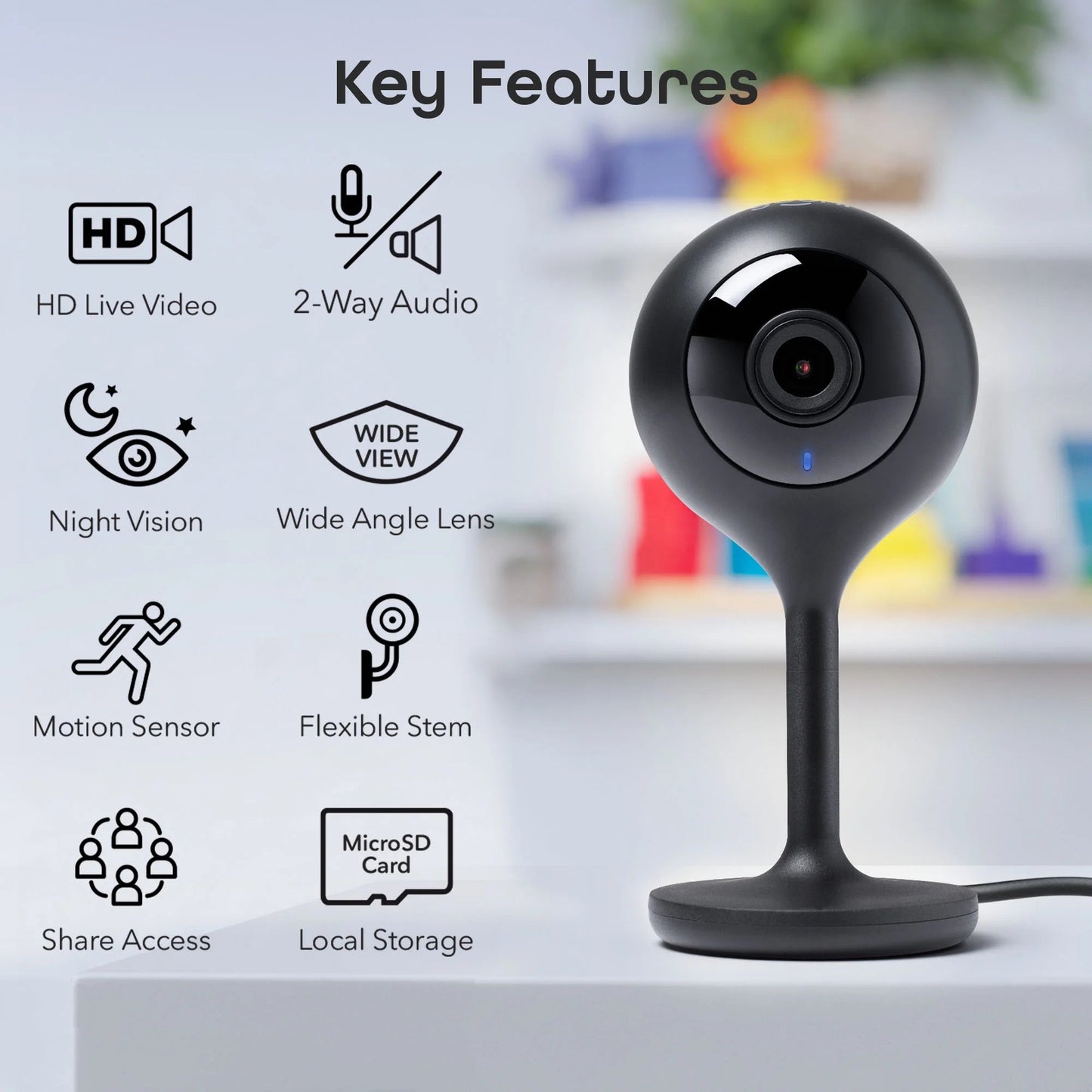 Look Indoor Home Security 1080P HD Video Surveillance Camera with Motion Detection, 2-Way Audio, Black - Roots & Rooms