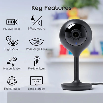 Look Indoor Home Security 1080P HD Video Surveillance Camera with Motion Detection, 2-Way Audio, Black - Roots & Rooms