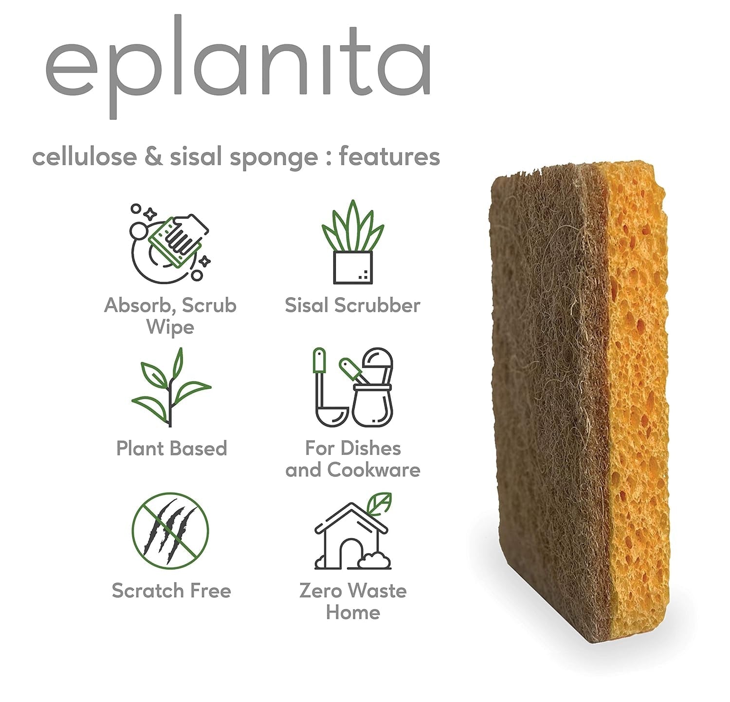 Natural Plant Based Scrub Sponges (3 Pack), Non-Scratch, Biodegradable Eco Scourers for Kitchen and Bathroom - Roots & Rooms