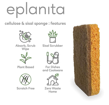 Natural Plant Based Scrub Sponges (3 Pack), Non-Scratch, Biodegradable Eco Scourers for Kitchen and Bathroom - Roots & Rooms