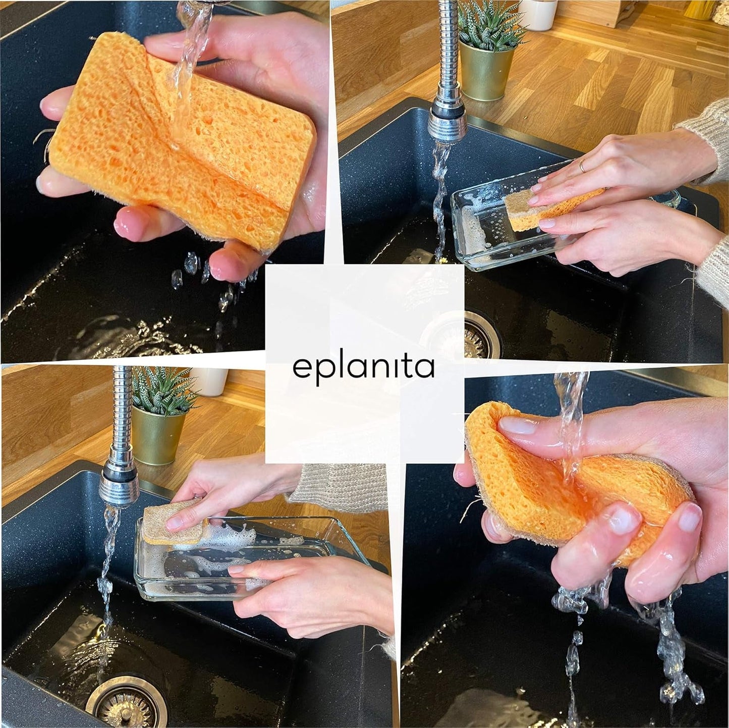 Natural Plant Based Scrub Sponges (3 Pack), Non-Scratch, Biodegradable Eco Scourers for Kitchen and Bathroom - Roots & Rooms
