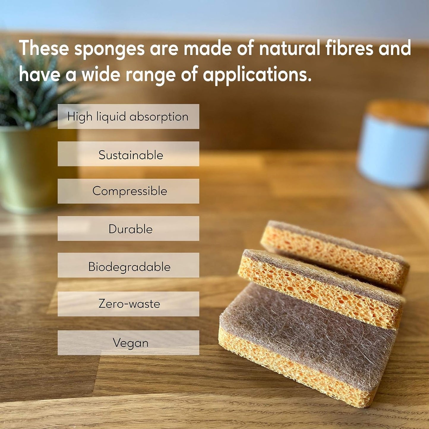 Natural Plant Based Scrub Sponges (3 Pack), Non-Scratch, Biodegradable Eco Scourers for Kitchen and Bathroom - Roots & Rooms