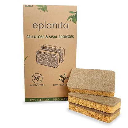 Natural Plant Based Scrub Sponges (3 Pack), Non-Scratch, Biodegradable Eco Scourers for Kitchen and Bathroom - Roots & Rooms