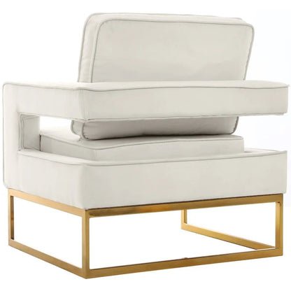 Noah Cream Velvet Accent Chair with Gold Iron Base - Roots & Rooms