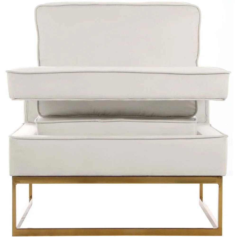 Noah Cream Velvet Accent Chair with Gold Iron Base - Roots & Rooms