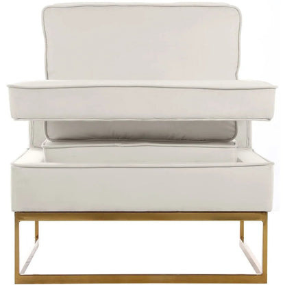 Noah Cream Velvet Accent Chair with Gold Iron Base - Roots & Rooms