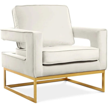 Noah Cream Velvet Accent Chair with Gold Iron Base - Roots & Rooms