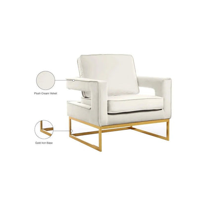 Noah Cream Velvet Accent Chair with Gold Iron Base - Roots & Rooms