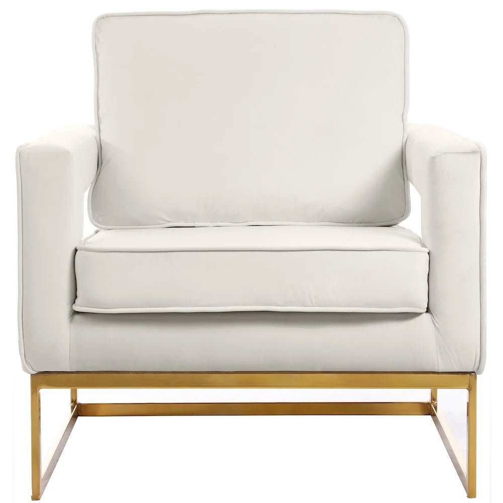 Noah Cream Velvet Accent Chair with Gold Iron Base - Roots & Rooms