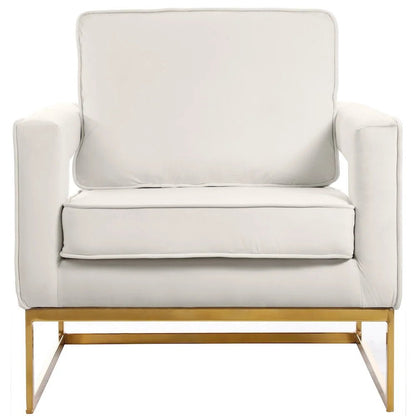 Noah Cream Velvet Accent Chair with Gold Iron Base - Roots & Rooms