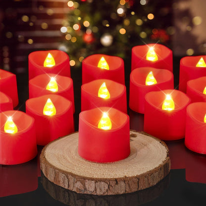 Long-Lasting Red LED Tea Lights - Set of 24 Battery-Operated Tealights - Roots & Rooms