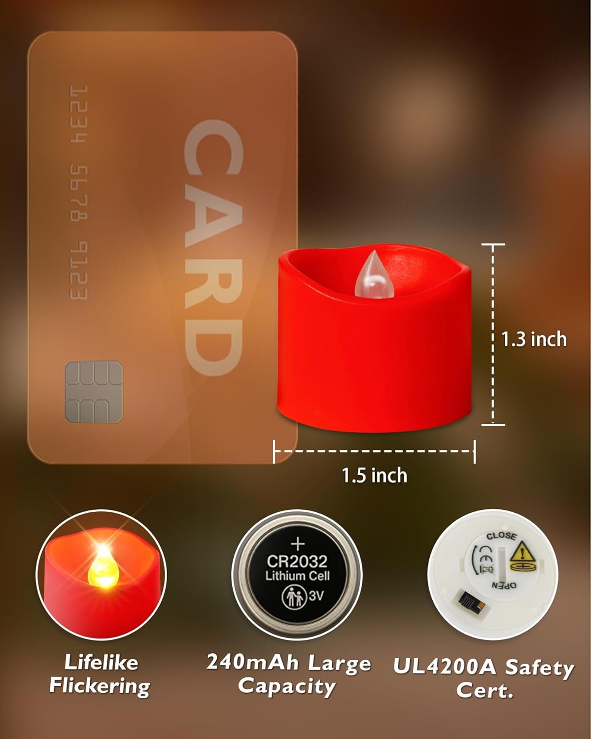 Long-Lasting Red LED Tea Lights - Set of 24 Battery-Operated Tealights - Roots & Rooms