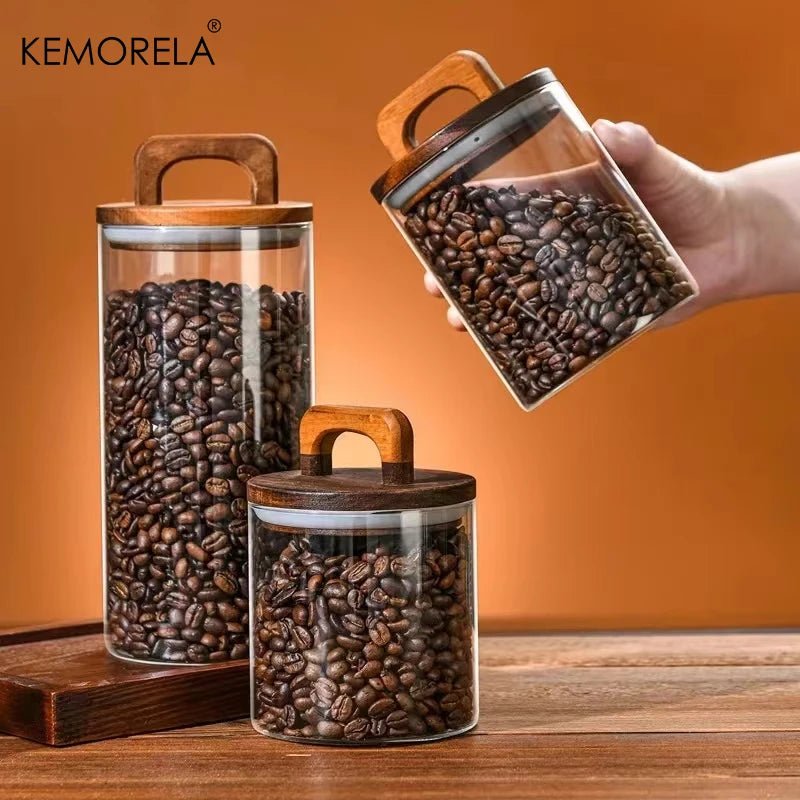SealNest™ Glass Storage Jar with Wooden Lid – Airtight Kitchen Canister for Coffee, Tea, Spices & More - Roots & Rooms