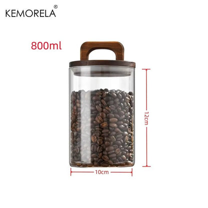 SealNest™ Glass Storage Jar with Wooden Lid – Airtight Kitchen Canister for Coffee, Tea, Spices & More - Roots & Rooms