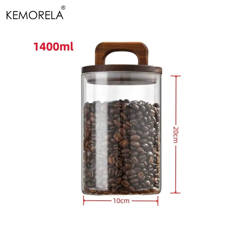 SealNest™ Glass Storage Jar with Wooden Lid – Airtight Kitchen Canister for Coffee, Tea, Spices & More - Roots & Rooms