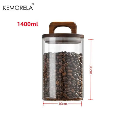 SealNest™ Glass Storage Jar with Wooden Lid – Airtight Kitchen Canister for Coffee, Tea, Spices & More - Roots & Rooms