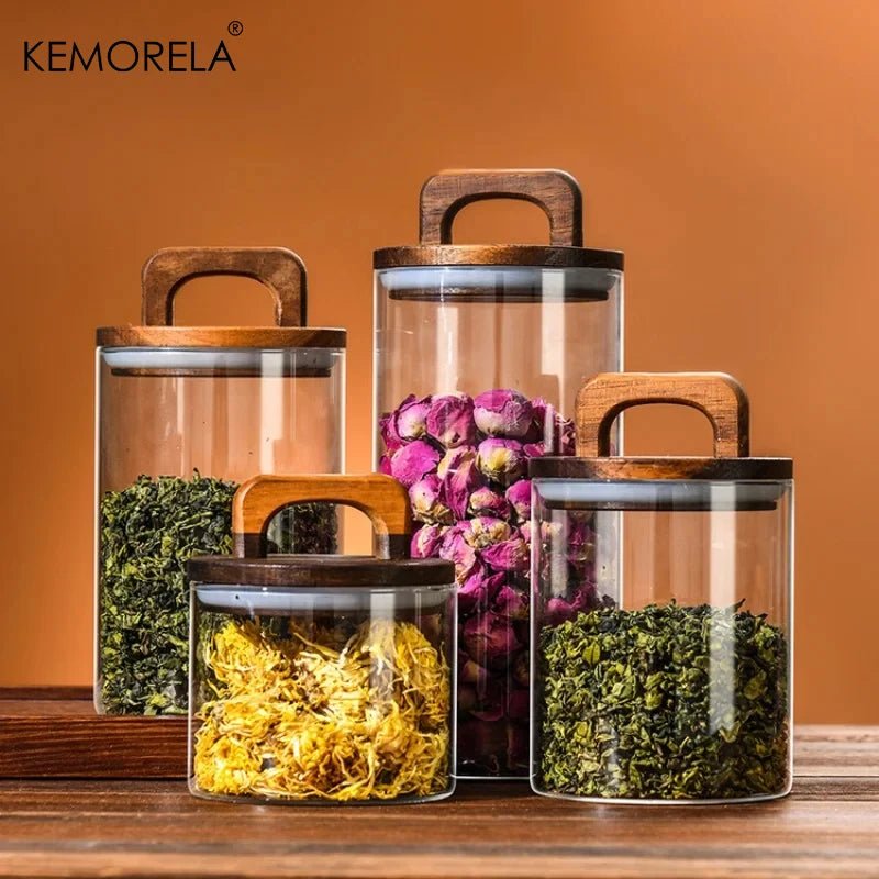 SealNest™ Glass Storage Jar with Wooden Lid – Airtight Kitchen Canister for Coffee, Tea, Spices & More - Roots & Rooms