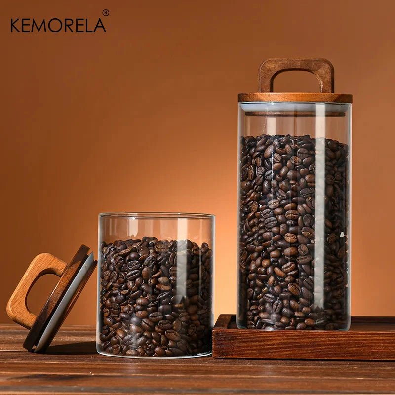 SealNest™ Glass Storage Jar with Wooden Lid – Airtight Kitchen Canister for Coffee, Tea, Spices & More - Roots & Rooms