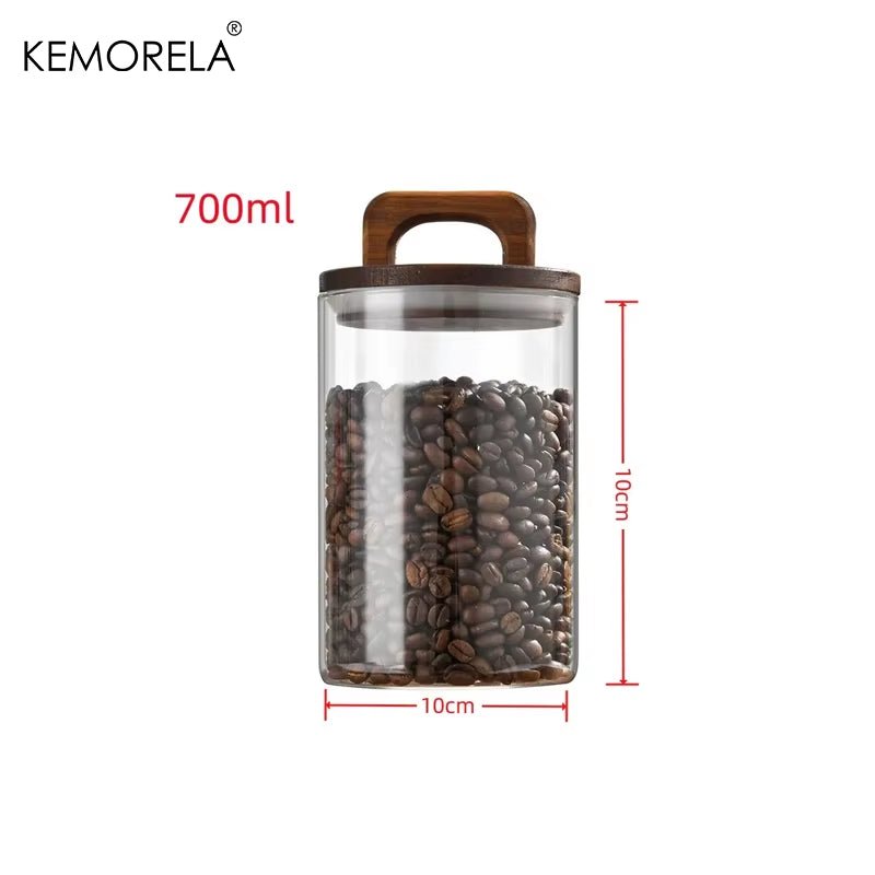SealNest™ Glass Storage Jar with Wooden Lid – Airtight Kitchen Canister for Coffee, Tea, Spices & More - Roots & Rooms