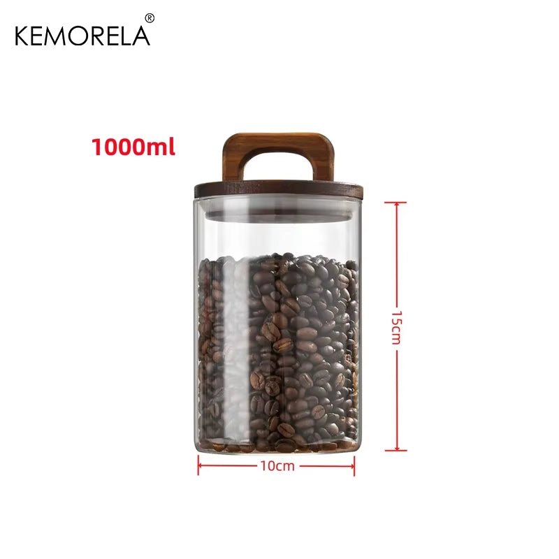 SealNest™ Glass Storage Jar with Wooden Lid – Airtight Kitchen Canister for Coffee, Tea, Spices & More - Roots & Rooms