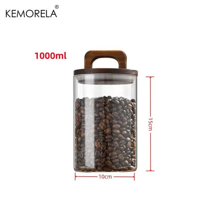 SealNest™ Glass Storage Jar with Wooden Lid – Airtight Kitchen Canister for Coffee, Tea, Spices & More - Roots & Rooms