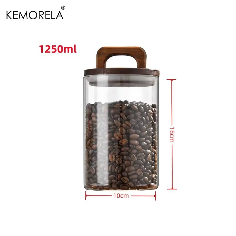 SealNest™ Glass Storage Jar with Wooden Lid – Airtight Kitchen Canister for Coffee, Tea, Spices & More - Roots & Rooms