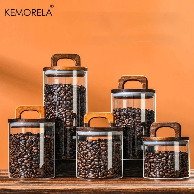 SealNest™ Glass Storage Jar with Wooden Lid – Airtight Kitchen Canister for Coffee, Tea, Spices & More - Roots & Rooms