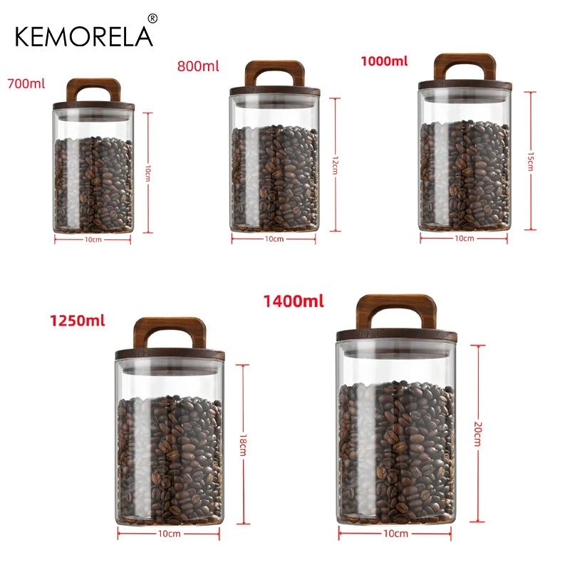 SealNest™ Glass Storage Jar with Wooden Lid – Airtight Kitchen Canister for Coffee, Tea, Spices & More - Roots & Rooms