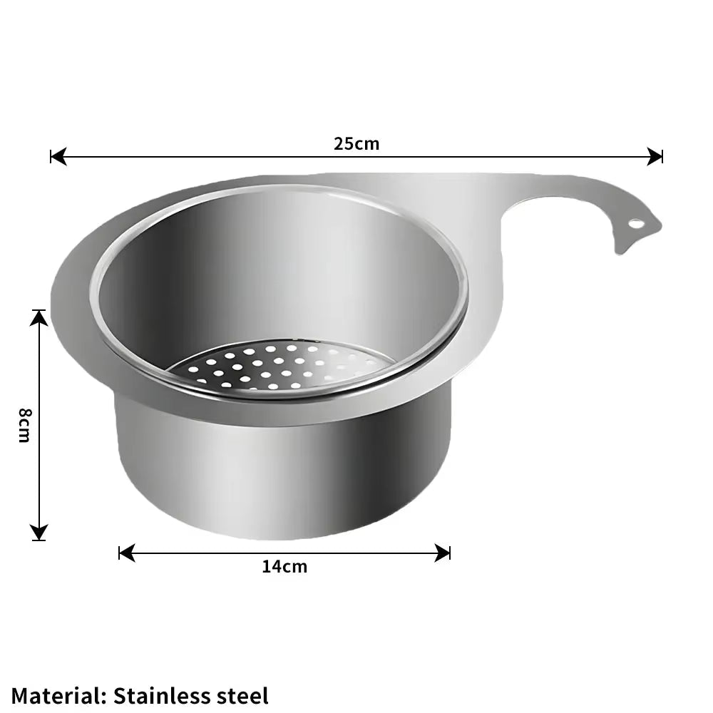 Stainless Steel Kitchen Swan Sink Strainer Basket Hanging Waste Drain Filter Basket Fruit Vegetable Drainer Sponge