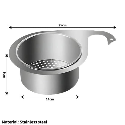 Stainless Steel Kitchen Swan Sink Strainer Basket Hanging Waste Drain Filter Basket Fruit Vegetable Drainer Sponge