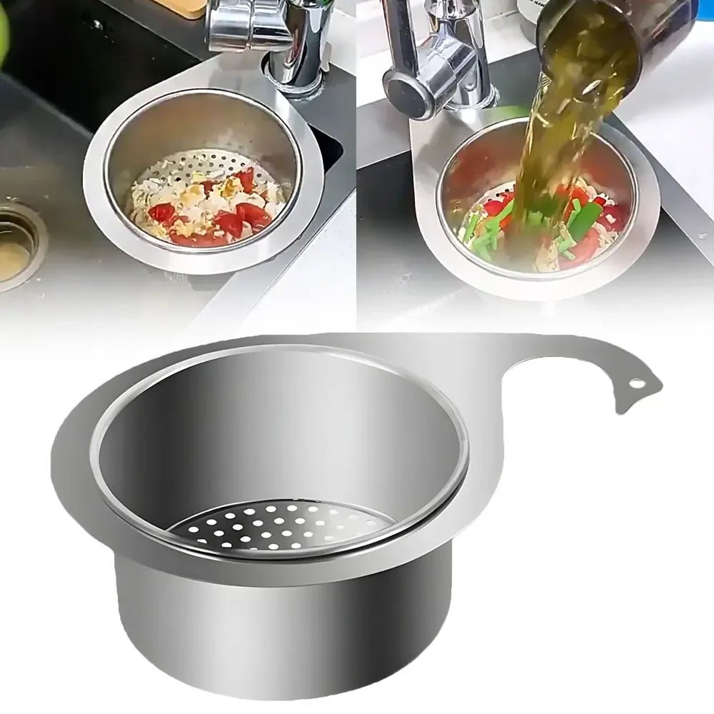 Stainless Steel Kitchen Swan Sink Strainer Basket Hanging Waste Drain Filter Basket Fruit Vegetable Drainer Sponge