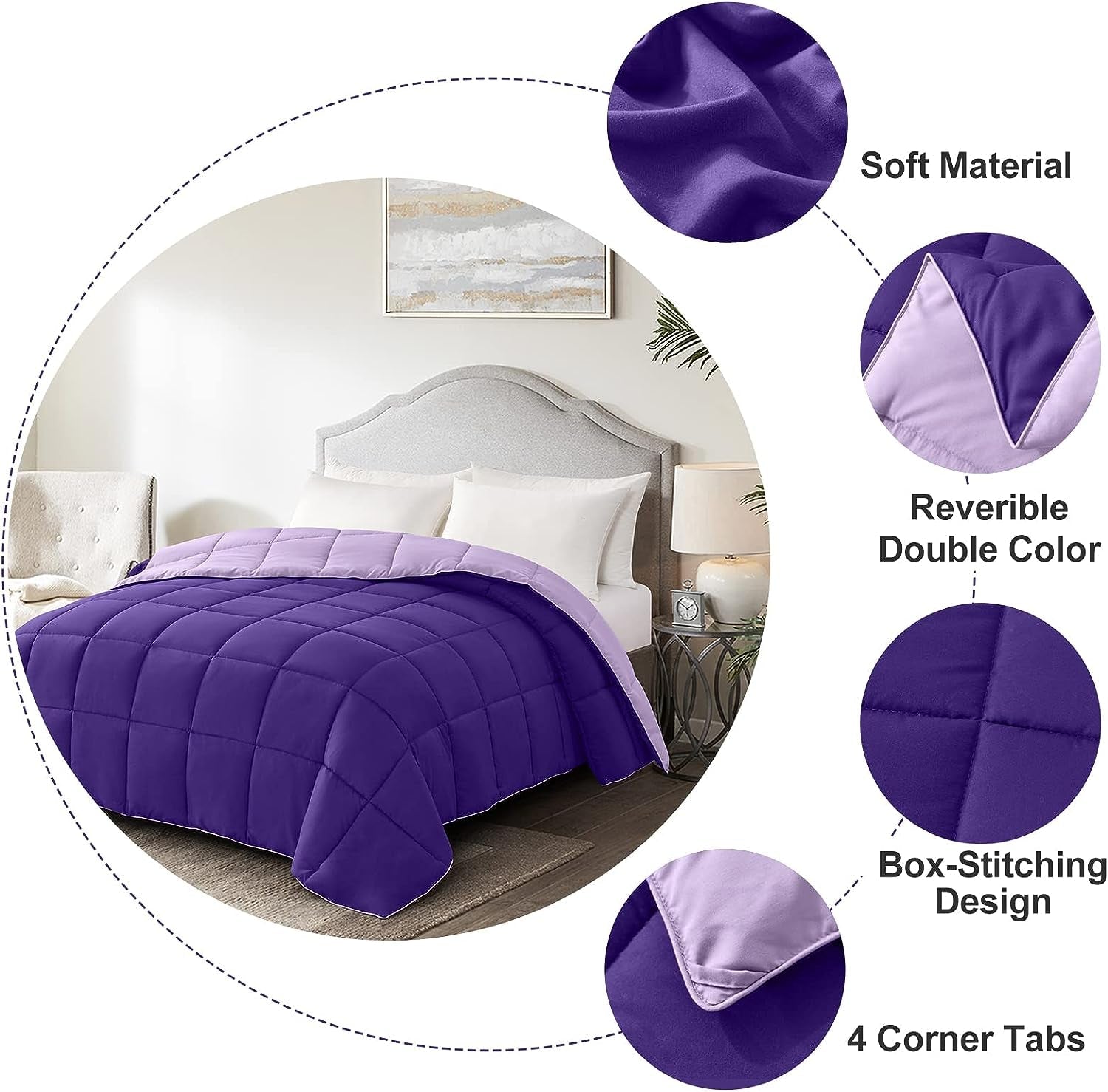 Twin Size Purple Down Alternative Comforter - Lightweight Bedding - Roots & Rooms