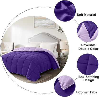 Twin Size Purple Down Alternative Comforter - Lightweight Bedding - Roots & Rooms
