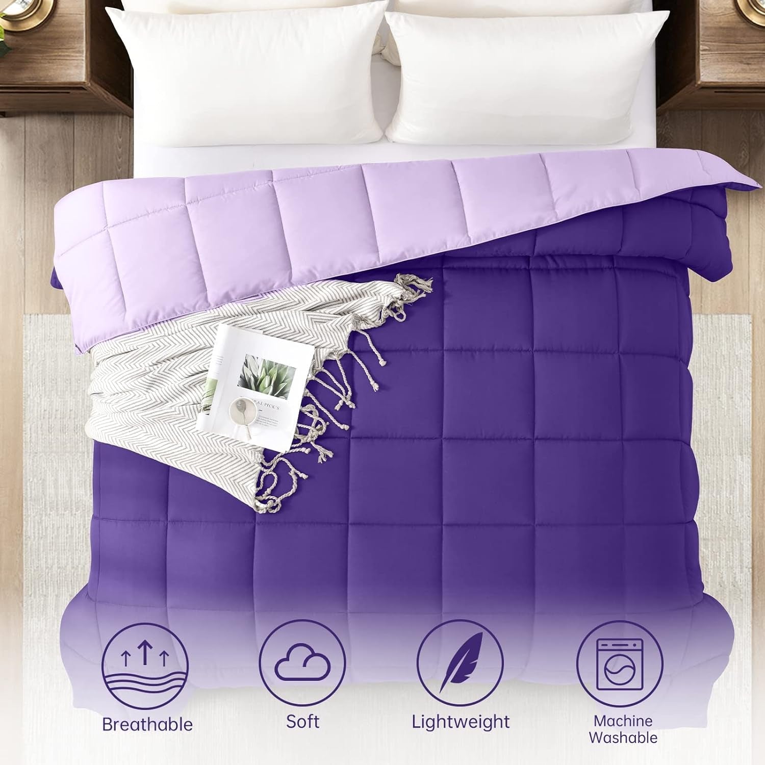 Twin Size Purple Down Alternative Comforter - Lightweight Bedding - Roots & Rooms