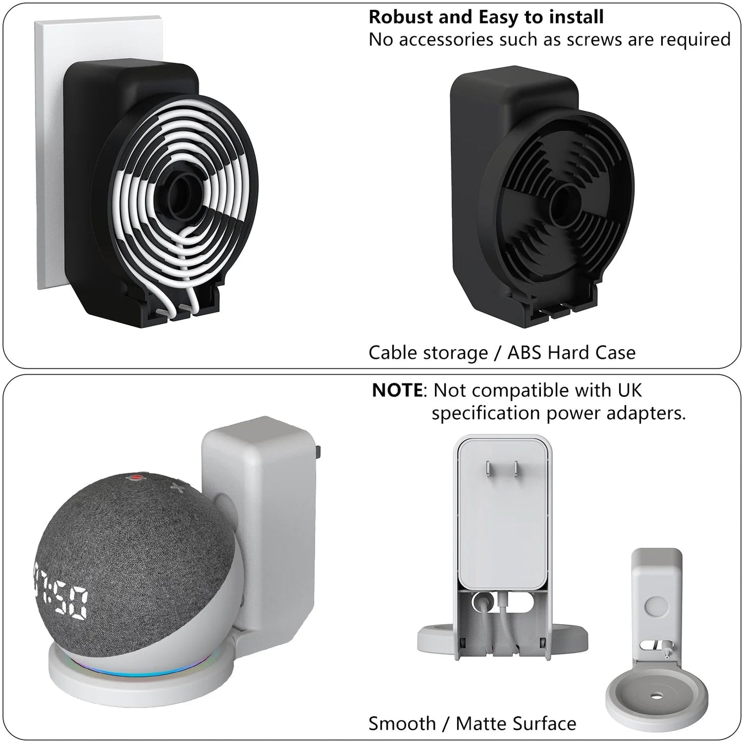 Echo Dot Wall Bracket with Cable Storage - 5th & 4th Gen Holder - Roots & Rooms