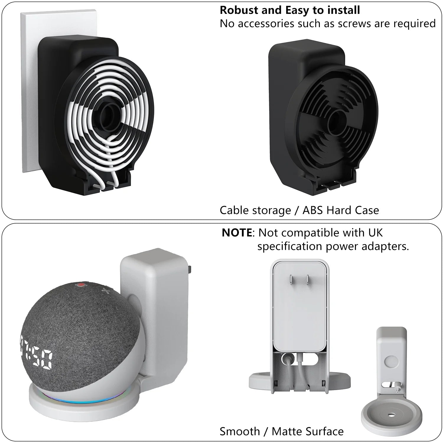 Echo Dot Wall Bracket with Cable Storage - 5th & 4th Gen Holder - Roots & Rooms