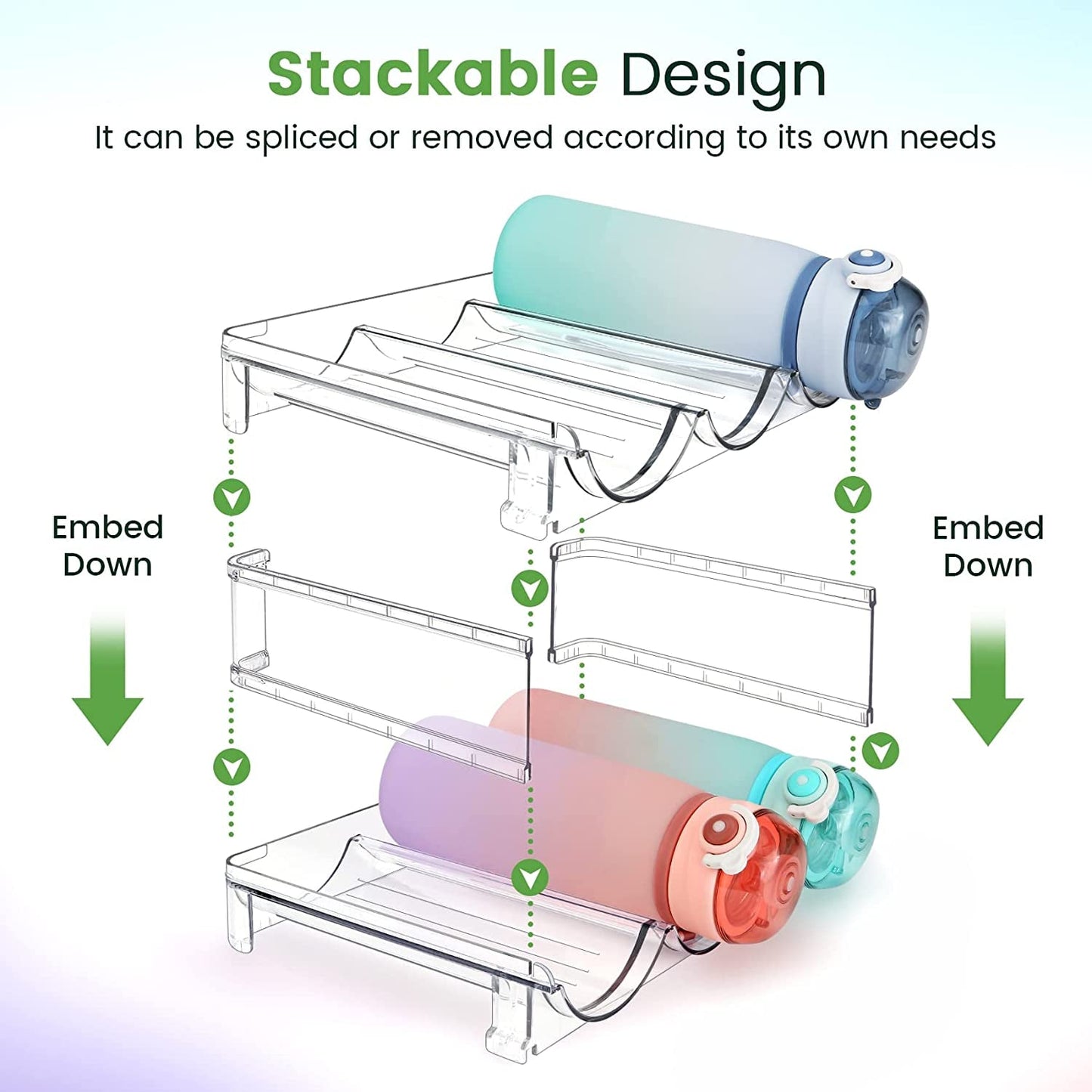 BPA Free Water Bottle Holder - Stackable Cabinet Storage - Roots & Rooms