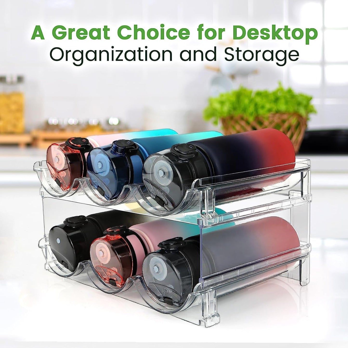BPA Free Water Bottle Holder - Stackable Cabinet Storage - Roots & Rooms