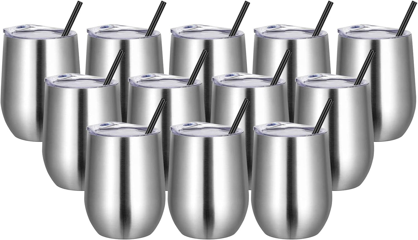 Bulk Stainless Steel Tumblers 12 Set - Insulated Wine Glasses Kit - Roots & Rooms