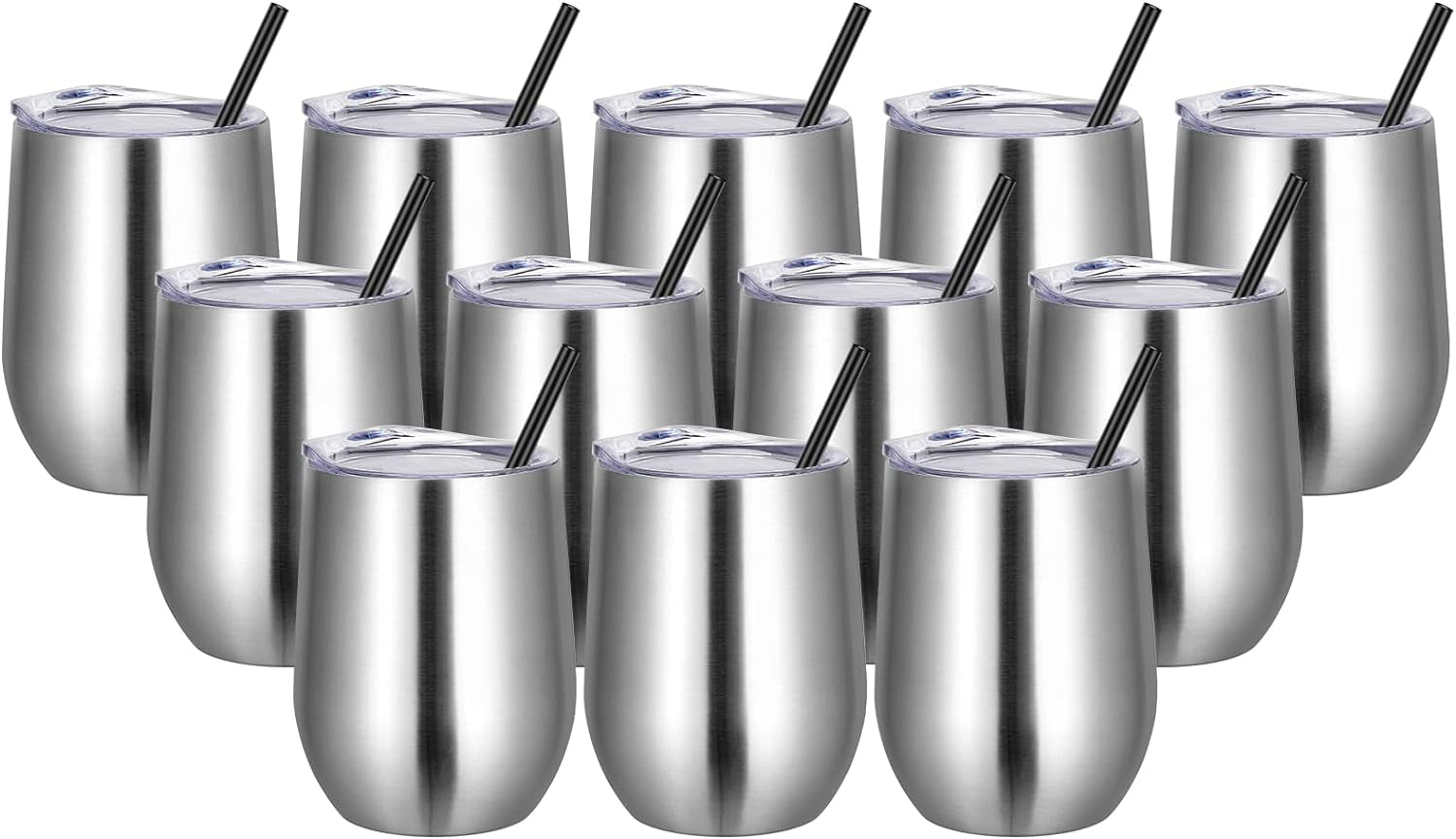 Bulk Stainless Steel Tumblers 12 Set - Insulated Wine Glasses Kit - Roots & Rooms