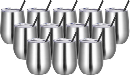 Bulk Stainless Steel Tumblers 12 Set - Insulated Wine Glasses Kit - Roots & Rooms