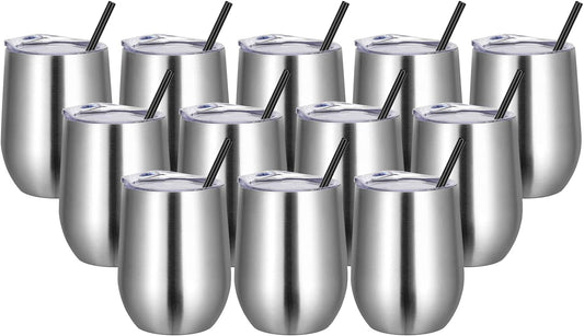 Bulk Stainless Steel Tumblers 12 Set - Insulated Wine Glasses Kit - Roots & Rooms