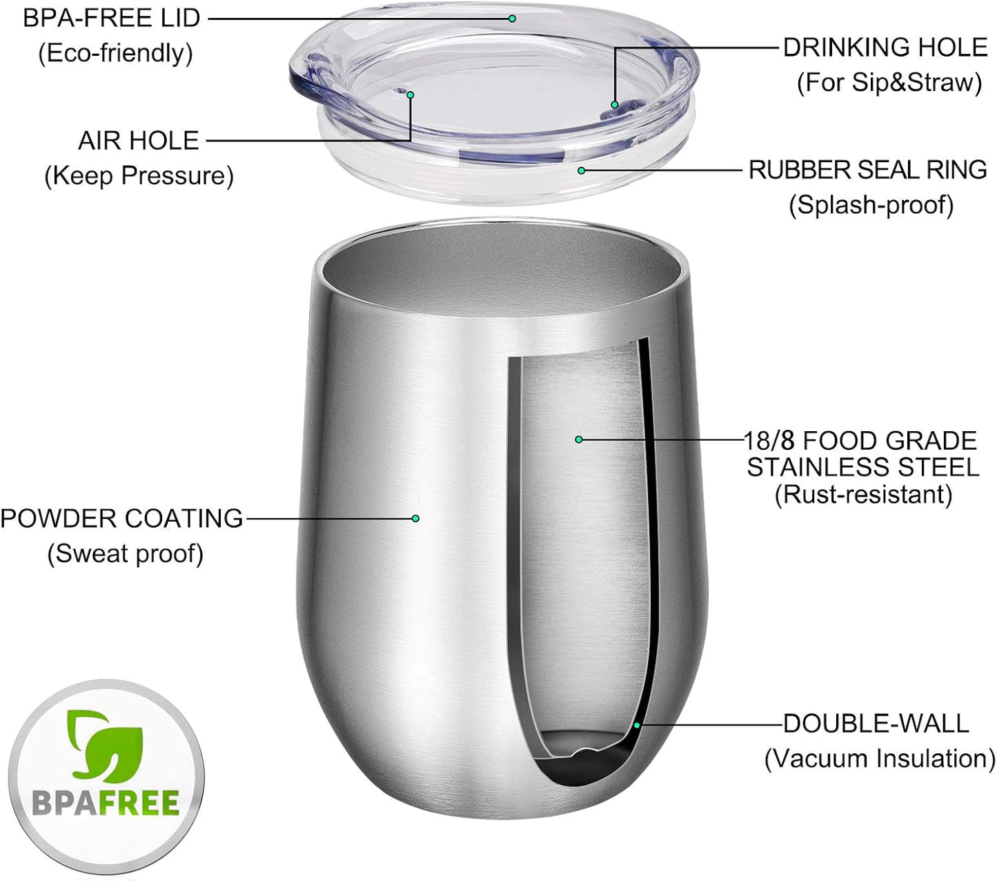 Bulk Stainless Steel Tumblers 12 Set - Insulated Wine Glasses Kit - Roots & Rooms