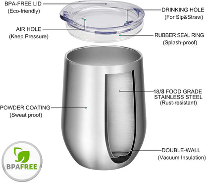 Bulk Stainless Steel Tumblers 12 Set - Insulated Wine Glasses Kit - Roots & Rooms