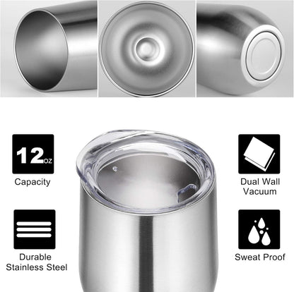Bulk Stainless Steel Tumblers 12 Set - Insulated Wine Glasses Kit - Roots & Rooms